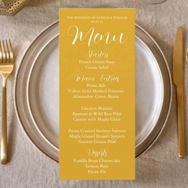 Menu Janto de Casamento de Estilo Simples Amarelo ouro (In Situ Table)