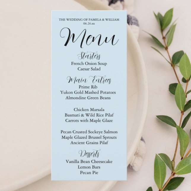 Menu Janto de Casamento de Estilo Simples Azul Claro (In Situ Table)