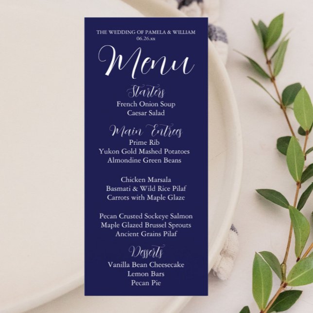Menu Janto de Casamento de Estilo Simples Azul-marinho (In Situ Table)