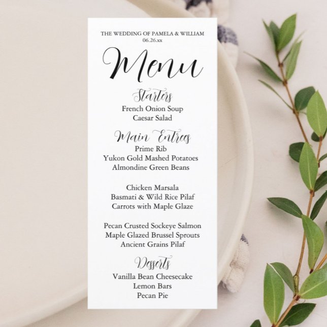 Menu Janto de Casamento de Estilo Simples Branco (In Situ Table)