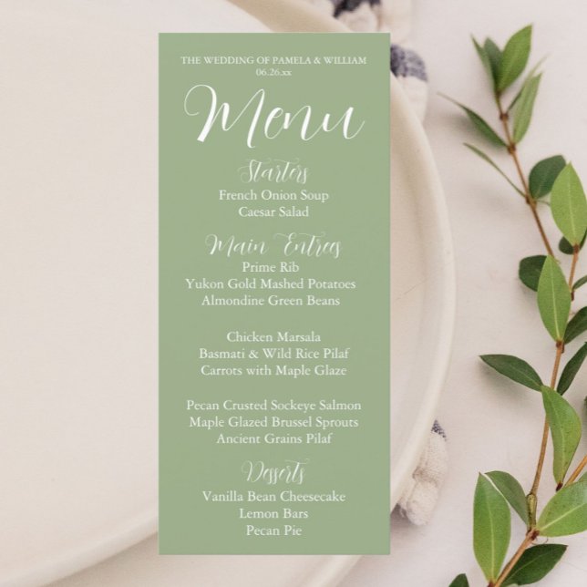 Menu Janto de Casamento de Estilo Simples Verde Sage (In Situ Table)
