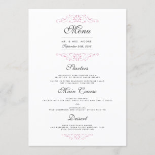 Menu Janto de Casamento de Flores Elegantes Rosa