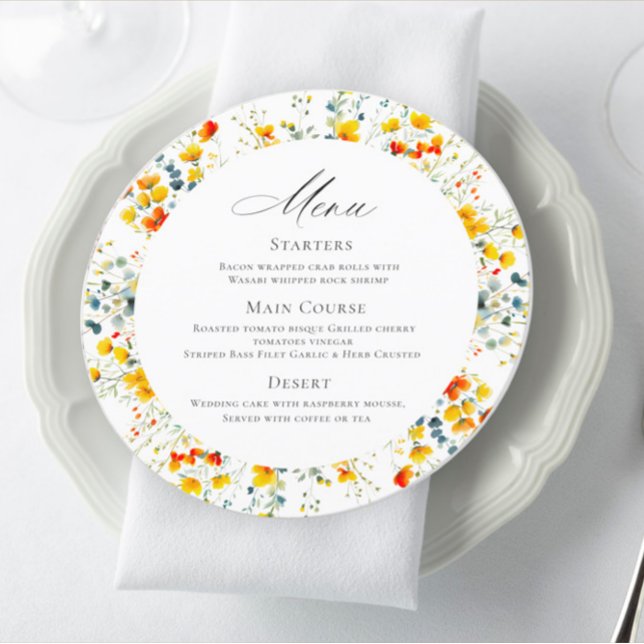 Menu Janto de Casamento de Flores Selvagens de Aquarela (Criador carregado)