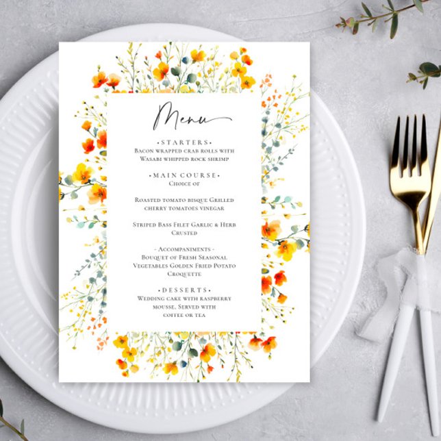 Menu Janto de Casamento de Flores Selvagens de Aquarela (Criador carregado)