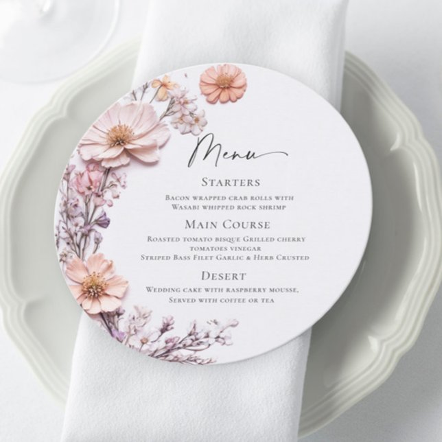 Menu Janto de Casamento de Flores Selvagens de Aquarela (Criador carregado)