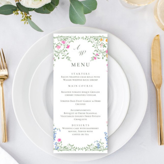 Menu Janto de Casamento de Flores Selvagens de Aquarela (Criador carregado)