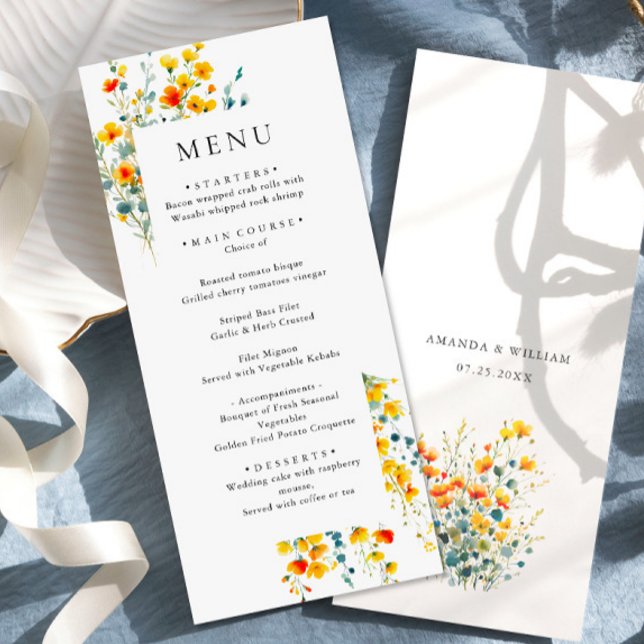 Menu Janto de Casamento de Flores Selvagens de Aquarela (Criador carregado)