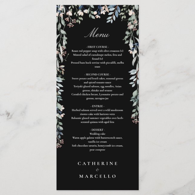 Menu Janto De Casamento De Flores Selvagens Pretas E Br (Frente)