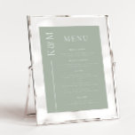 Menu Janto de Casamento de Linha Limpa de Sage<br><div class="desc">Lista de menus de janto de casamento legante com linha simples e limpa com o casal inicial do lado. O fundo é verde sábio.</div>