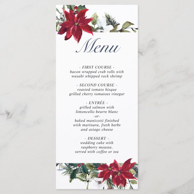 Menu Janto de Casamento de Poinsettia Vermelha no Natal (Frente)