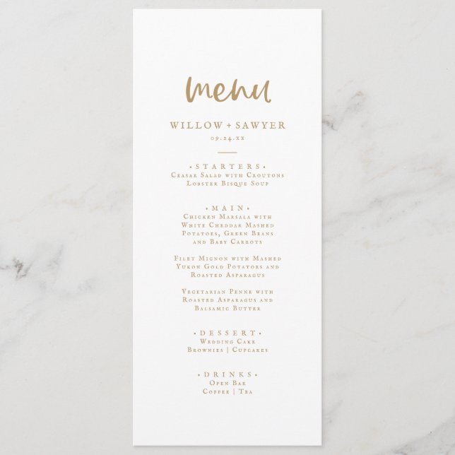 Menu Janto de Casamento de Script Dourado Russo (Frente)