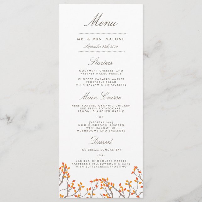 Menu Janto de Casamento de Sucursais Felizes (Frente)