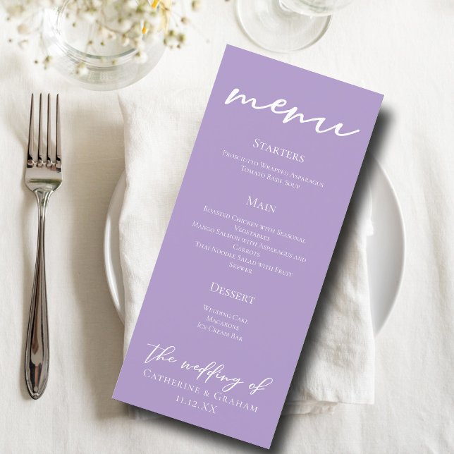 Menu Janto de Casamento de Tipografia Roxo Lilac (Criador carregado)