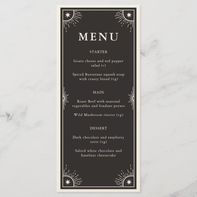 menu janto de casamento do Boho Tarot Stars Celest (Frente)