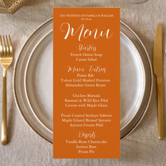 Menu Janto de Casamento do Estilo Simples Laranja Queim (In Situ Table)