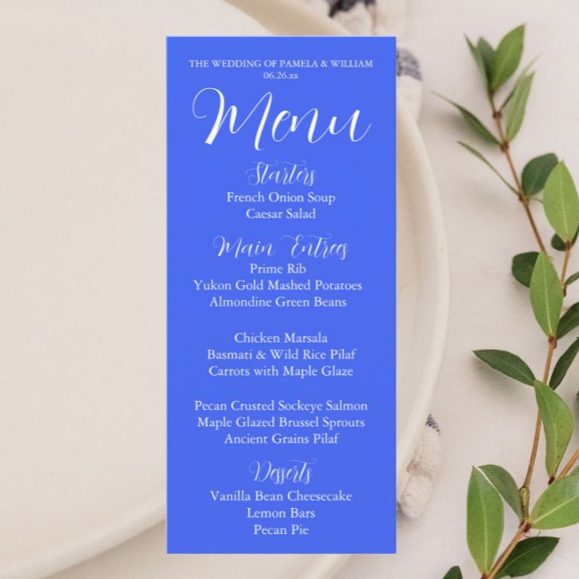 Menu Janto de Casamento do Estilo Simples Real Azul (In Situ Table)