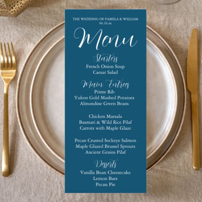 Menu Janto de Casamento do Estilo Simples Teal Blue (In Situ Table)