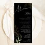 Menu Janto de Casamento Dourado e Preto com Verde Whims<br><div class="desc">Entra num mundo de encantamento com o nosso janto de casamento negro e dourado verde, perfeito para o seu casamento de primavera botânico. Adorado com eucalipto verde sábio e sotaque dourado, este menu janto exude elegância e capricho moderno. Imaginem passear por um jardim de verão mágico, rodeado pelos sons suaves...</div>