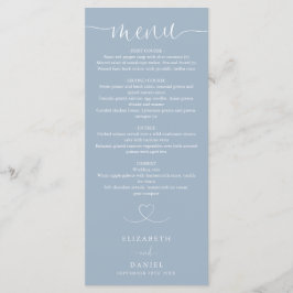 Menu Janto de Casamento Dusty Blue Heart Script