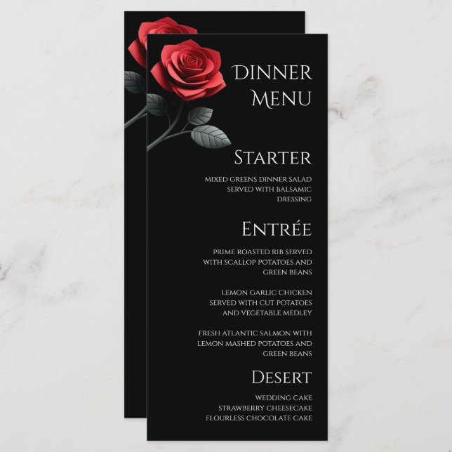 Menu Janto de casamento e Rosa vermelha do Bar-Solteiro (Frente/Verso)