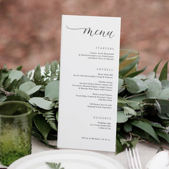 Menu Janto de Casamento Elegante Alinhado à Direita Mod (Elegant modern wedding menu with a trendy script. Classy and simple wedding menus.)
