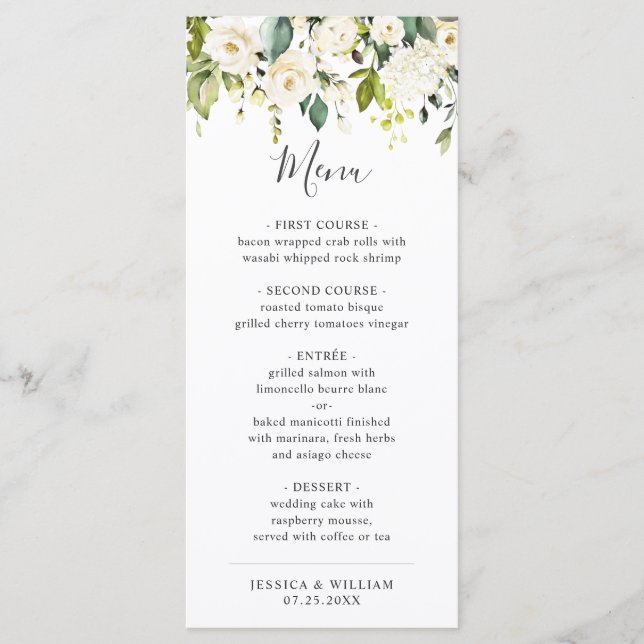 Menu Janto de Casamento Elegante Eucalyptus White Roses (Frente)