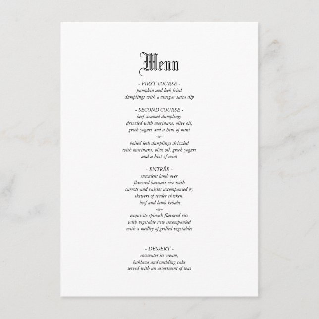 Menu Janto de Casamento Elegante Gótico (Frente)