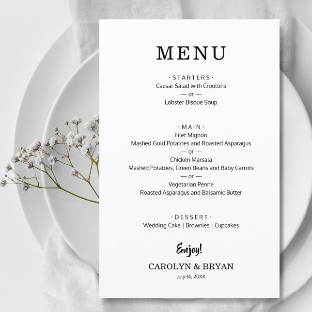 Menu Janto de Casamento Elegante Simples de Orçame (Criador carregado)