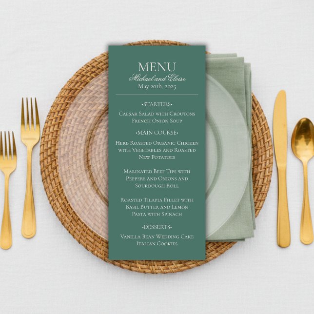 Menu Janto de Casamento Elegante Verde de Sábio Simples (Modern Sage Green Wedding Menu
)