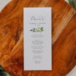 Menu Janto de Casamento Floral Branco Elegante<br><div class="desc">Este elegante cartão de janto floral floral é perfeito para um casamento clássico. A design da colheita moderna apresenta marfim lindamente romântico e rosa de cor-de-água creme e flores de pénia com folhas verdes escuras, verde-verde e botânica. Este menu pode ser usado para recepção de casamento, janto de ensaio ou...</div>