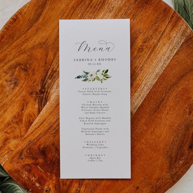 Menu Janto de Casamento Floral Branco Elegante (Criador carregado)