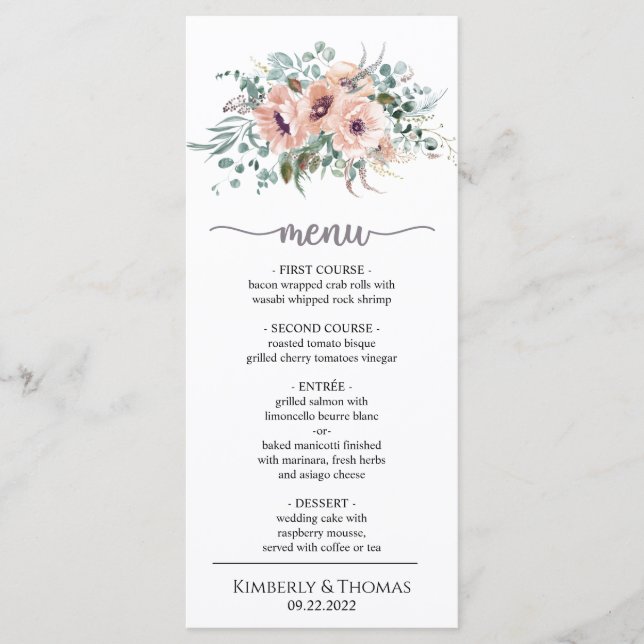 Menu Janto de Casamento Floral Chic Blush (Frente)