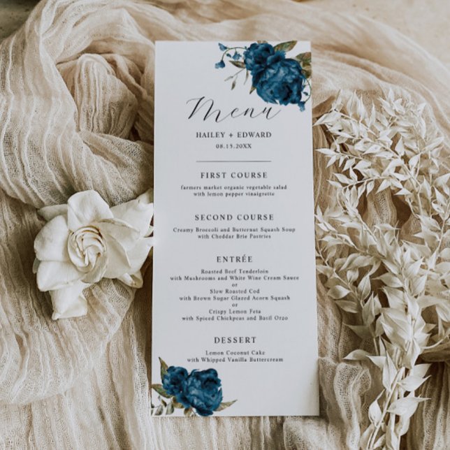 Menu Janto de Casamento Floral marinho Azul (Criador carregado)