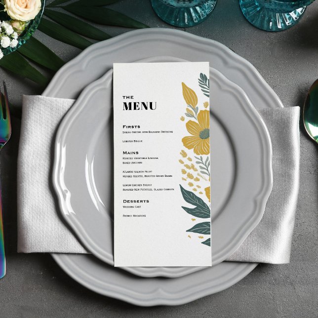 Menu Janto de Casamento Floral Moderno Amarelo-Amarelo (Criador carregado)