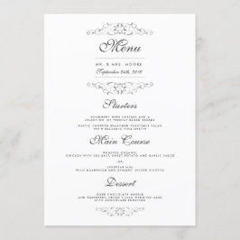 Menu Janto de Casamento Floreado de Prata Antiquad