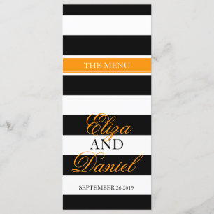 Menu janto de casamento laranja preto e branco