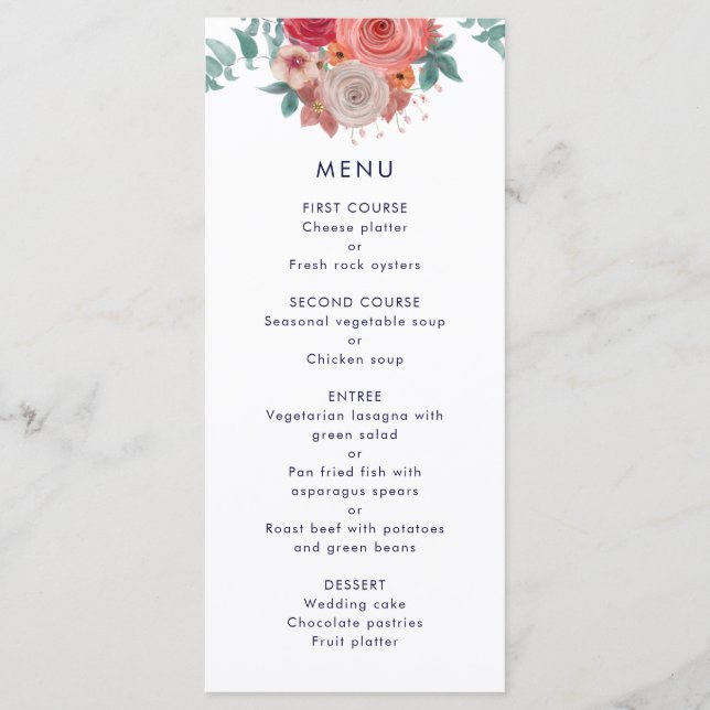 Menu janto de casamento marinho rosa vermelha azul (Frente)
