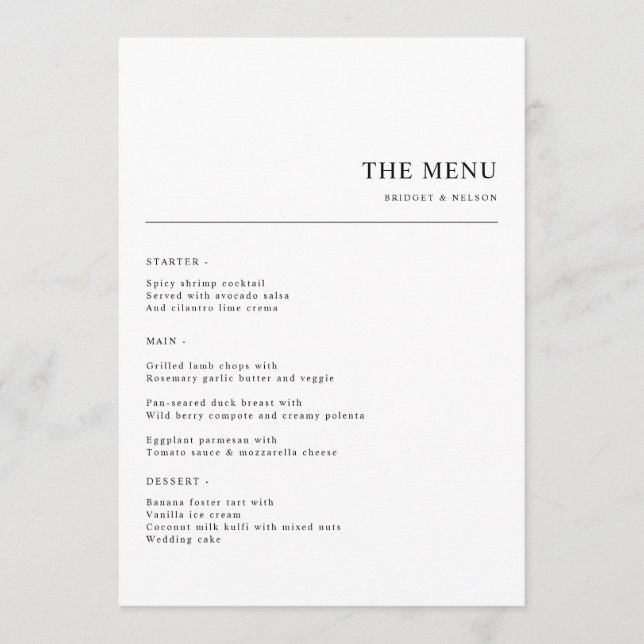 Menu Janto de Casamento Minimalista Simples (Frente)