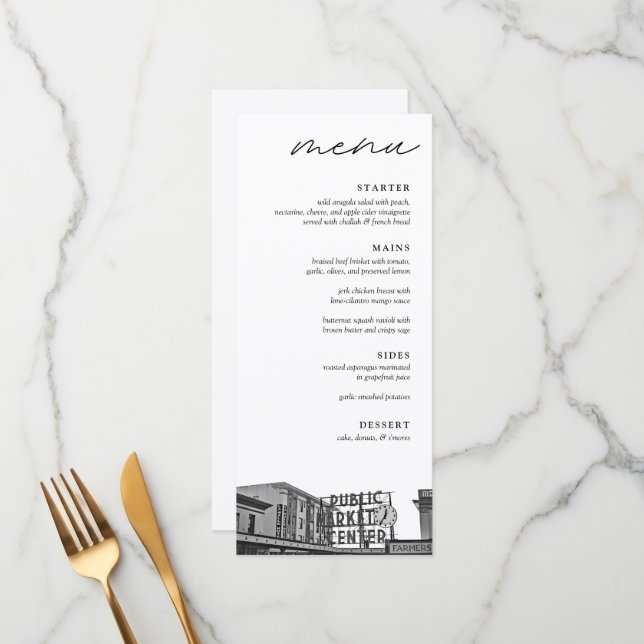 Menu Janto de Casamento Negro e Branco de Seattle Moder (Frente/Verso In Situ)