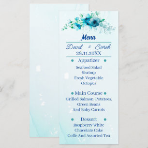 Menu Janto de Casamento Personalizado da Flor Azul Eleg