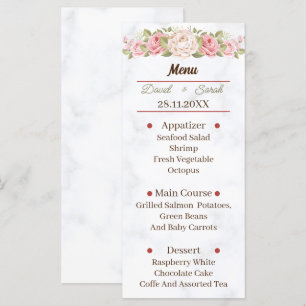 Menu Janto de Casamento Personalizado de Flor de Rosa E