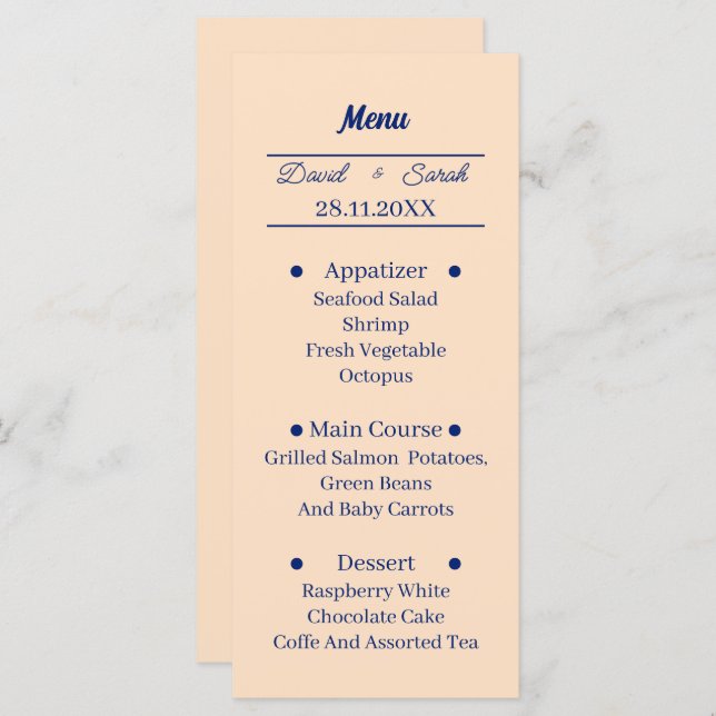 Menu Janto de Casamento Personalizado do Simple Beige (Frente/Verso)