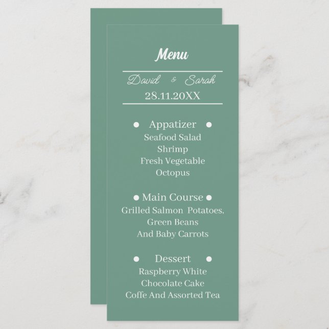 Menu Janto de Casamento Personalizado Verde Simples (Frente/Verso)