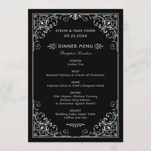 Menu Janto de Casamento por Deco de Arte Negra e Silver (Frente)