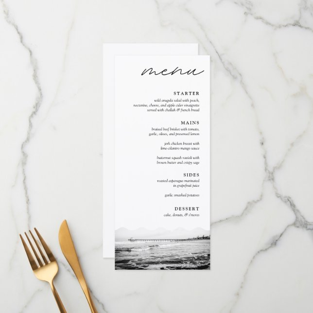 Menu Janto de Casamento Preto e Branco da Praia de Manh (Frente/Verso In Situ)