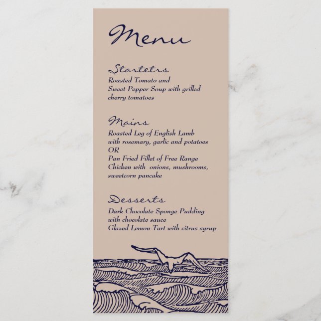 Menu Janto de Casamento Rustic Beach Ocean Waves (Frente)