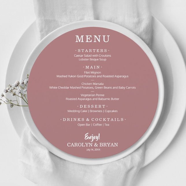 Menu Janto de Casamento Simples do Deserto Elegante Ros (Criador carregado)