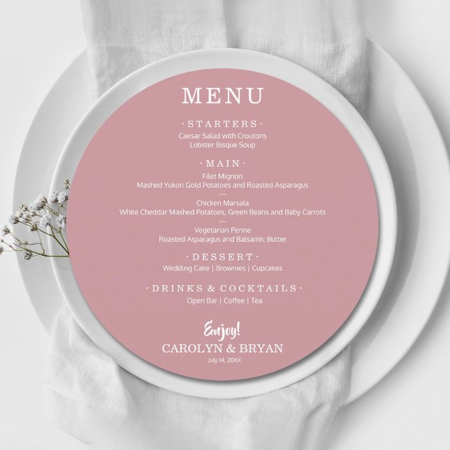 Menu Janto de Casamento Simples Elegante Dusty Rosa Rou (Criador carregado)
