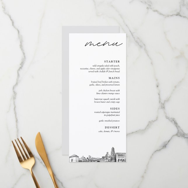 Menu Janto de Casamento Skyline de Pittsburgh (Frente/Verso In Situ)