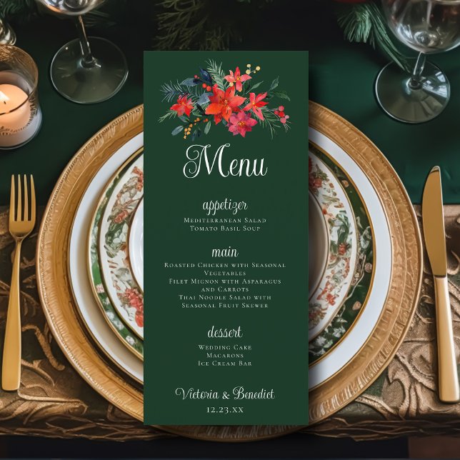 Menu Janto de Casamento Verde Floral de Poinsettia de N (Criador carregado)